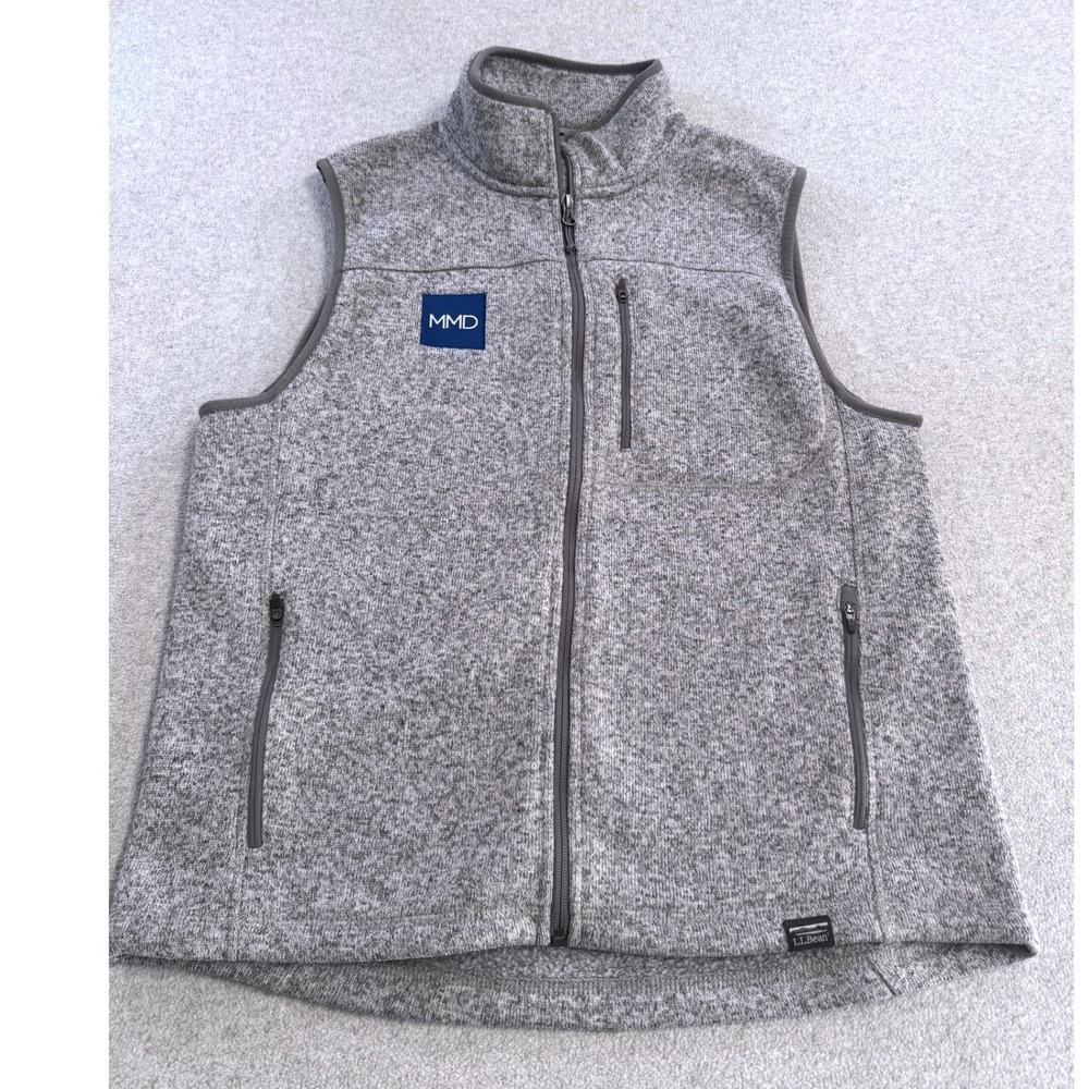 LL Bean Sweater Fleece Vest Mens Medium Gray Slightly Fitted Full Zip Outdoor